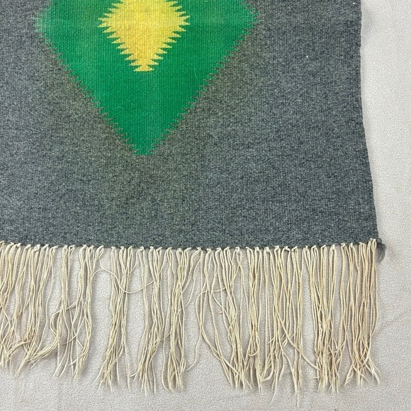 Vintage Mexican Handwoven Wall Hanging 18 x 19 in‎ Tapestry Rug Geometric Fringe - Picture 4 of 7